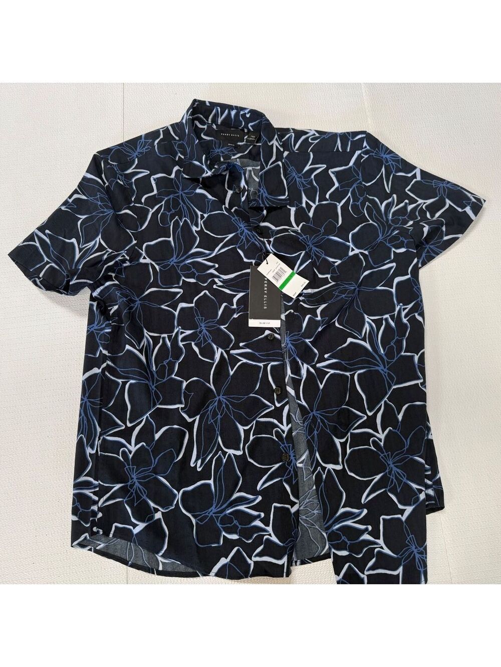 Perry Ellis Slim Fit Men's Short Sleeve Floral Shirt Large